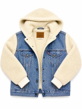Levi's Kids Denim Jacket with Cream Sherpa Hood